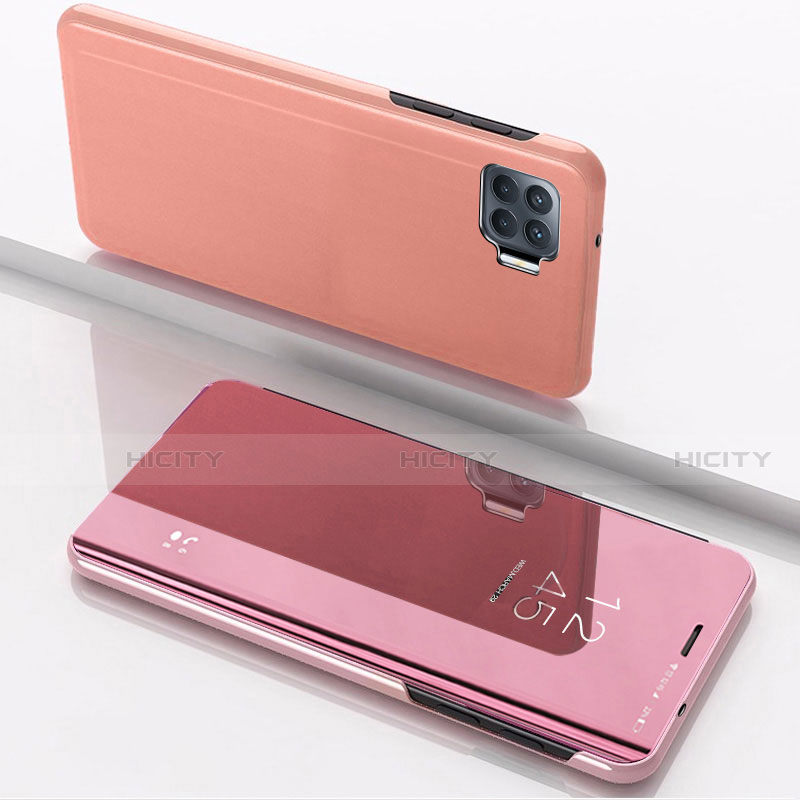 Coque Portefeuille Livre Cuir Miroir Housse Etui Clapet pour Oppo A93 Or Rose Plus