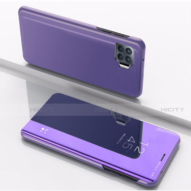 Coque Portefeuille Livre Cuir Miroir Housse Etui Clapet pour Oppo A93 Violet Plus