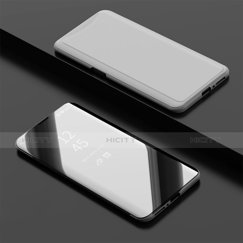 Coque Portefeuille Livre Cuir Miroir Housse Etui Clapet pour Oppo Find X Argent Plus