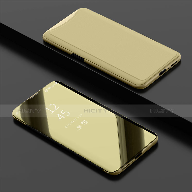 Coque Portefeuille Livre Cuir Miroir Housse Etui Clapet pour Oppo Find X Super Flash Edition Or Plus