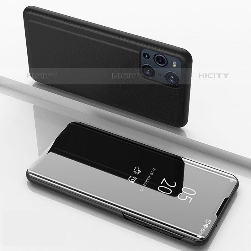 Coque Portefeuille Livre Cuir Miroir Housse Etui Clapet pour Oppo Find X3 Pro 5G Noir Plus