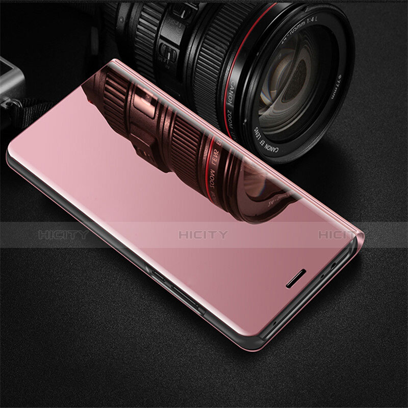 Coque Portefeuille Livre Cuir Miroir Housse Etui Clapet pour Oppo R17 Pro Or Rose Plus