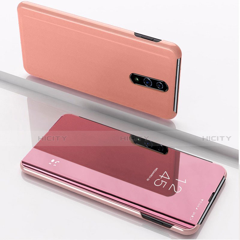 Coque Portefeuille Livre Cuir Miroir Housse Etui Clapet pour Oppo Reno Or Rose Plus