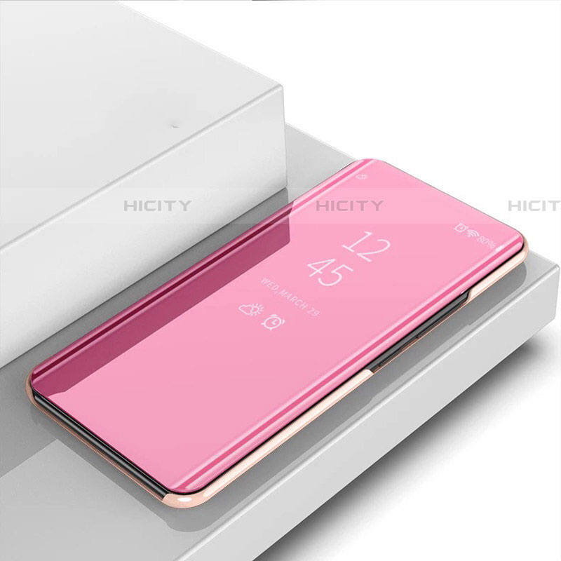 Coque Portefeuille Livre Cuir Miroir Housse Etui Clapet pour Oppo Reno3 Pro Or Rose Plus