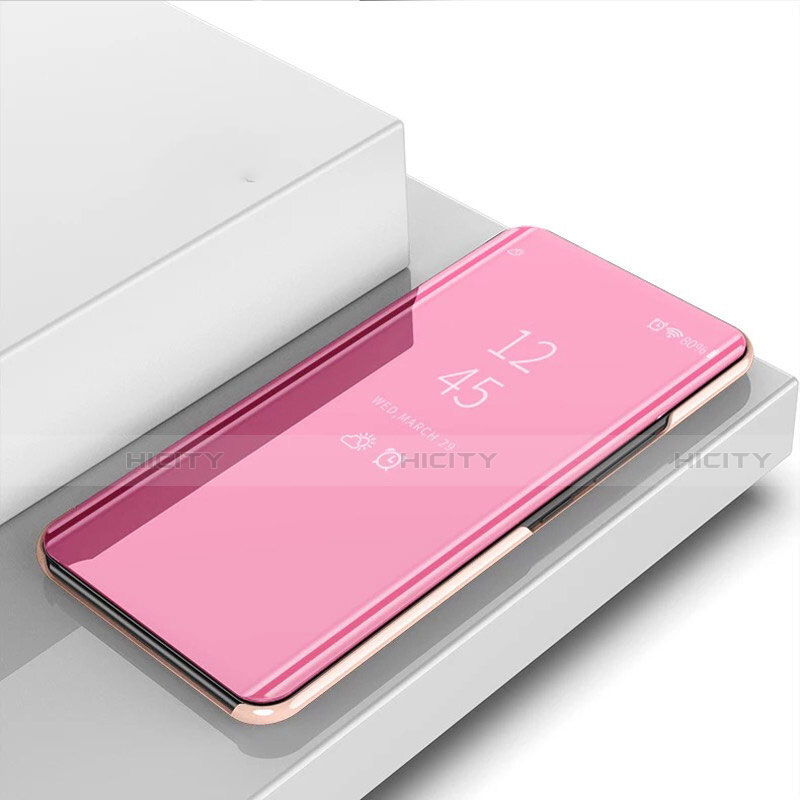 Coque Portefeuille Livre Cuir Miroir Housse Etui Clapet pour Oppo Reno4 Pro 5G Or Rose Plus