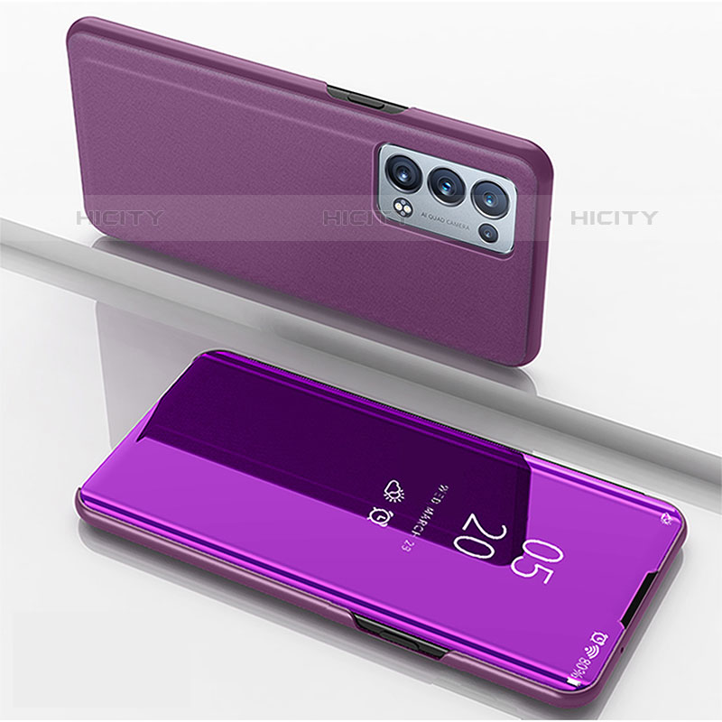 Coque Portefeuille Livre Cuir Miroir Housse Etui Clapet pour Oppo Reno6 Pro 5G Violet Plus