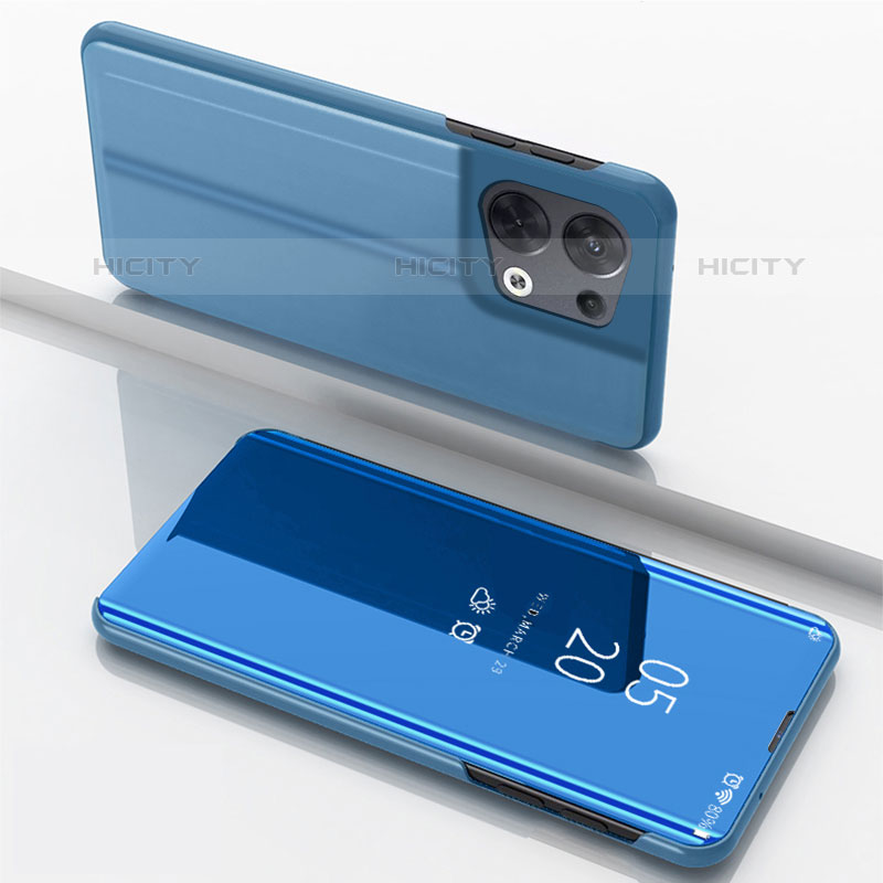 Coque Portefeuille Livre Cuir Miroir Housse Etui Clapet pour Oppo Reno8 Pro 5G Bleu Plus