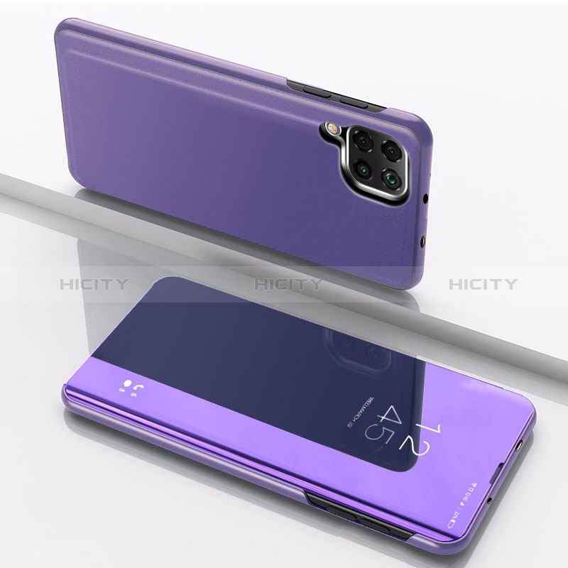 Coque Portefeuille Livre Cuir Miroir Housse Etui Clapet pour Samsung Galaxy A12 5G Violet Plus