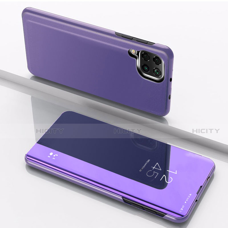 Coque Portefeuille Livre Cuir Miroir Housse Etui Clapet pour Samsung Galaxy A12 Violet Plus