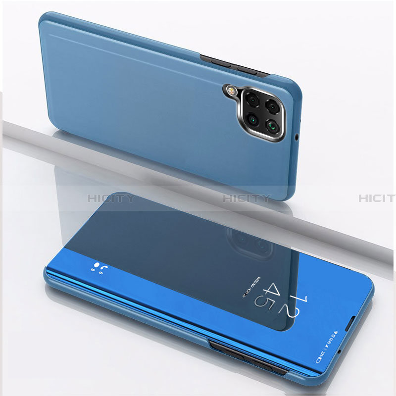 Coque Portefeuille Livre Cuir Miroir Housse Etui Clapet pour Samsung Galaxy A22 4G Bleu Plus