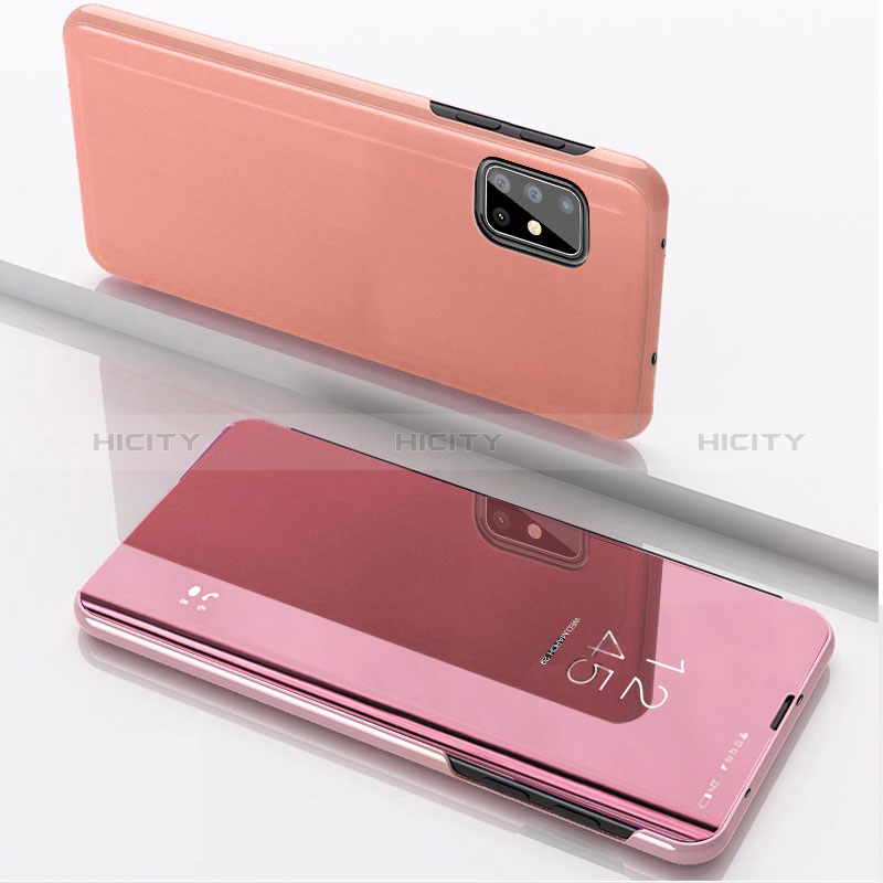 Coque Portefeuille Livre Cuir Miroir Housse Etui Clapet pour Samsung Galaxy A71 5G Or Rose Plus