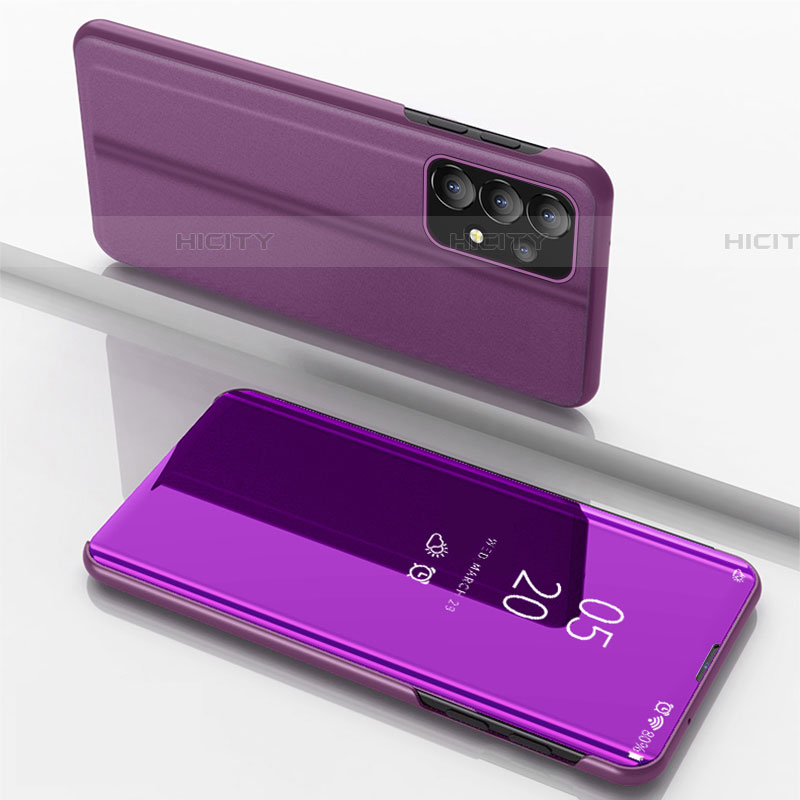 Coque Portefeuille Livre Cuir Miroir Housse Etui Clapet pour Samsung Galaxy A73 5G Violet Plus