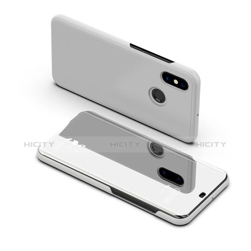 Coque Portefeuille Livre Cuir Miroir Housse Etui Clapet pour Samsung Galaxy A8s SM-G8870 Argent Plus