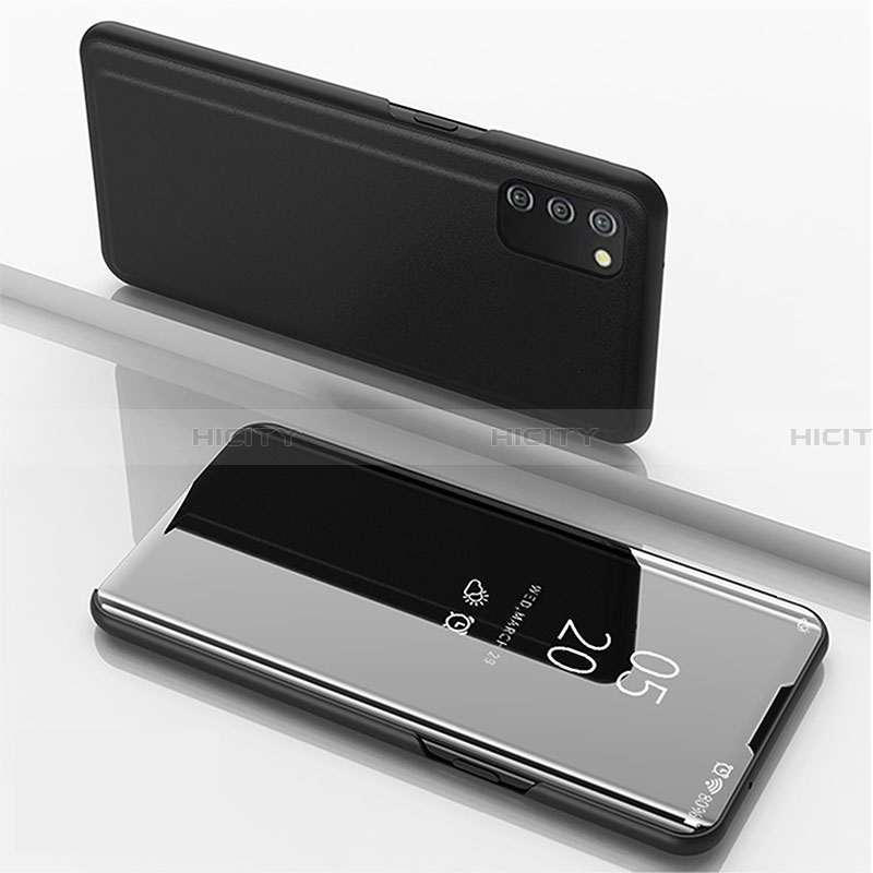 Coque Portefeuille Livre Cuir Miroir Housse Etui Clapet pour Samsung Galaxy F02S SM-E025F Noir Plus