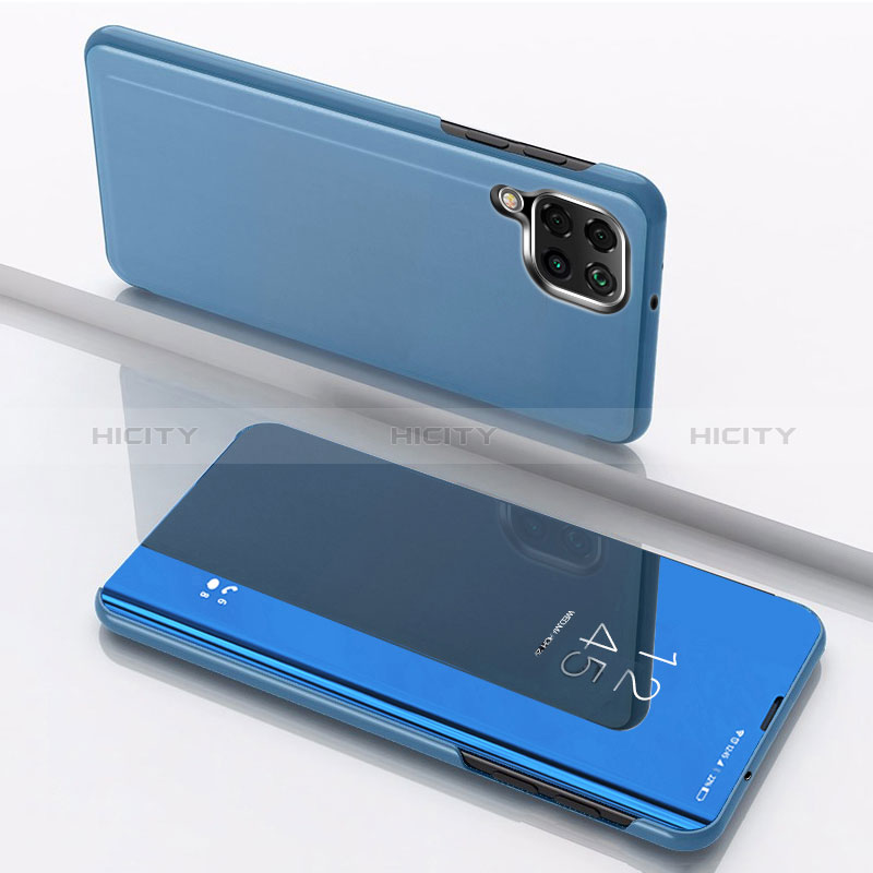 Coque Portefeuille Livre Cuir Miroir Housse Etui Clapet pour Samsung Galaxy F12 Bleu Plus