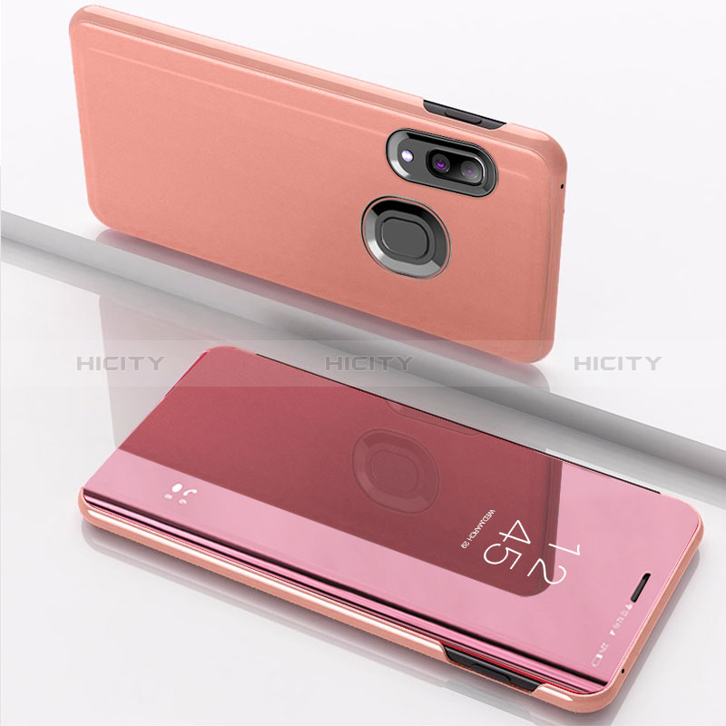 Coque Portefeuille Livre Cuir Miroir Housse Etui Clapet pour Samsung Galaxy M01s Or Rose Plus