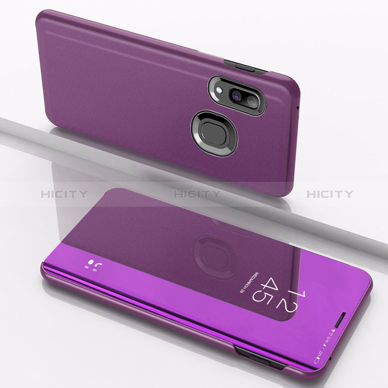 Coque Portefeuille Livre Cuir Miroir Housse Etui Clapet pour Samsung Galaxy M01s Violet Plus