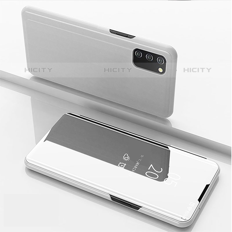 Coque Portefeuille Livre Cuir Miroir Housse Etui Clapet pour Samsung Galaxy M02s Argent Plus