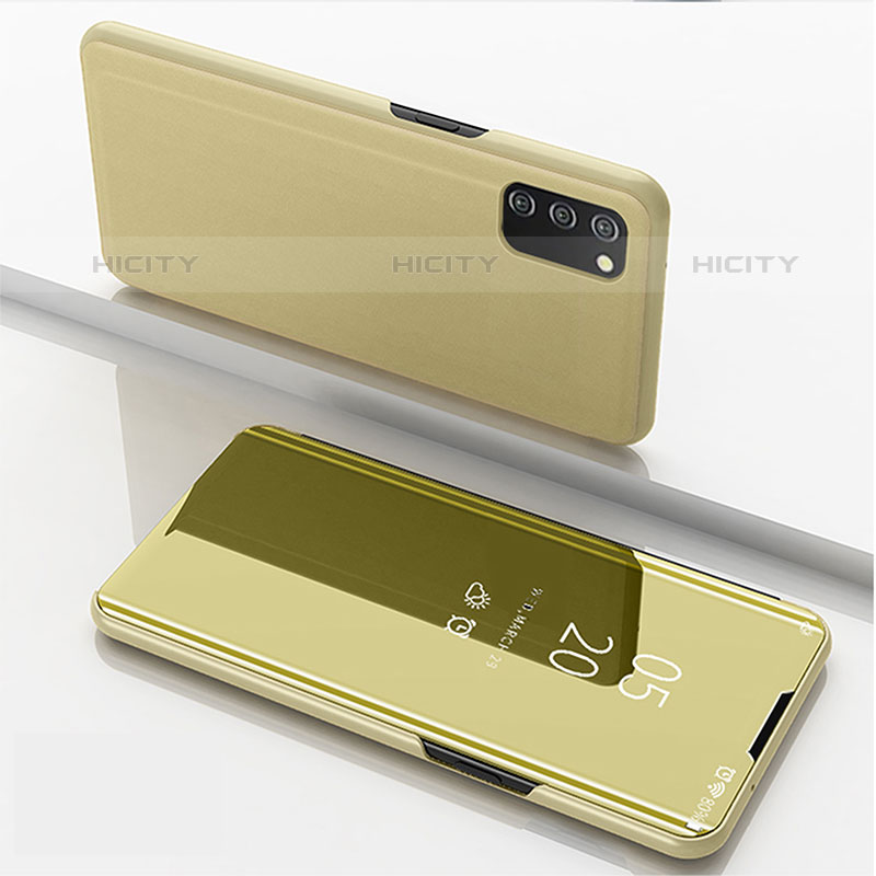 Coque Portefeuille Livre Cuir Miroir Housse Etui Clapet pour Samsung Galaxy M02s Or Plus