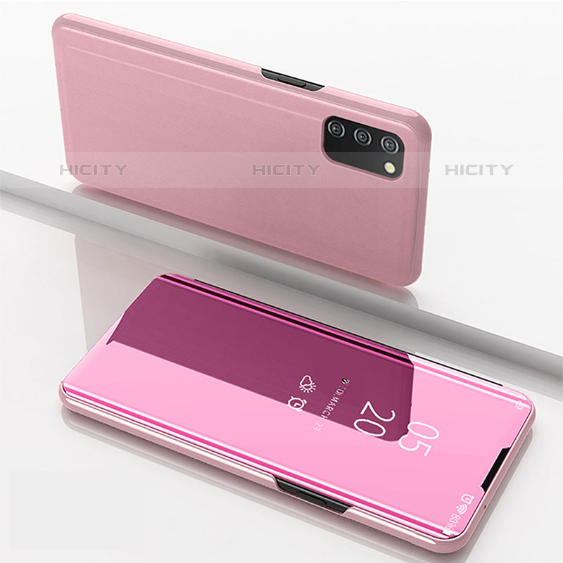 Coque Portefeuille Livre Cuir Miroir Housse Etui Clapet pour Samsung Galaxy M02s Or Rose Plus