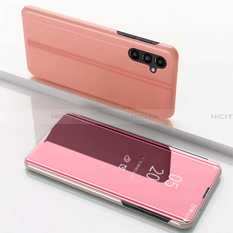 Coque Portefeuille Livre Cuir Miroir Housse Etui Clapet pour Samsung Galaxy M44 5G Or Rose Plus