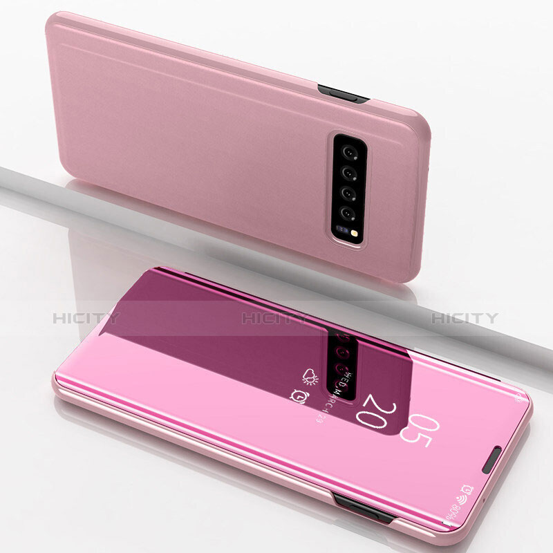 Coque Portefeuille Livre Cuir Miroir Housse Etui Clapet pour Samsung Galaxy S10 Or Rose Plus