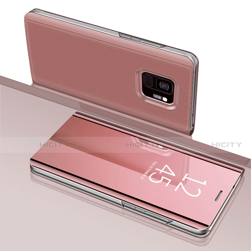 Coque Portefeuille Livre Cuir Miroir Housse Etui Clapet pour Samsung Galaxy S9 Or Rose Plus