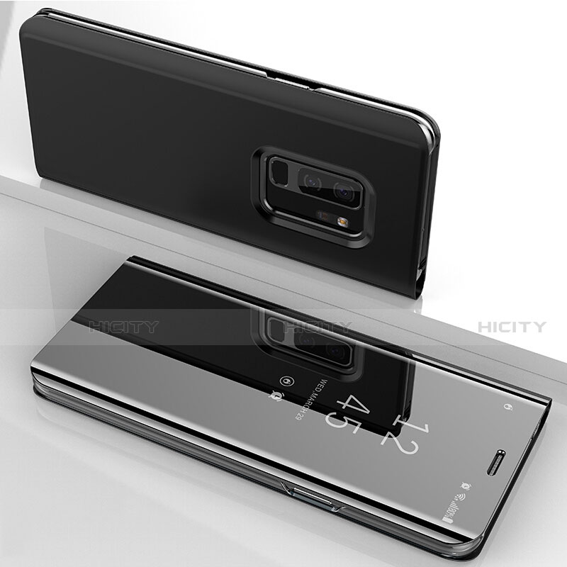 Coque Portefeuille Livre Cuir Miroir Housse Etui Clapet pour Samsung Galaxy S9 Plus Noir Plus