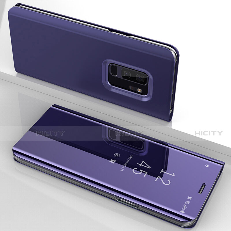 Coque Portefeuille Livre Cuir Miroir Housse Etui Clapet pour Samsung Galaxy S9 Plus Violet Plus