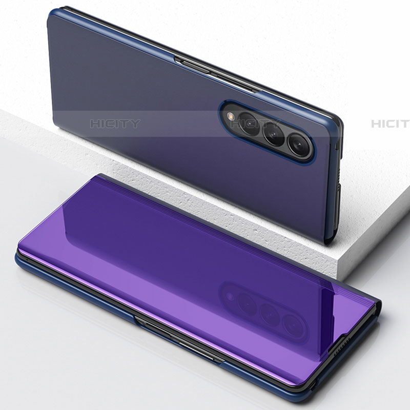 Coque Portefeuille Livre Cuir Miroir Housse Etui Clapet pour Samsung Galaxy Z Fold4 5G Violet Plus