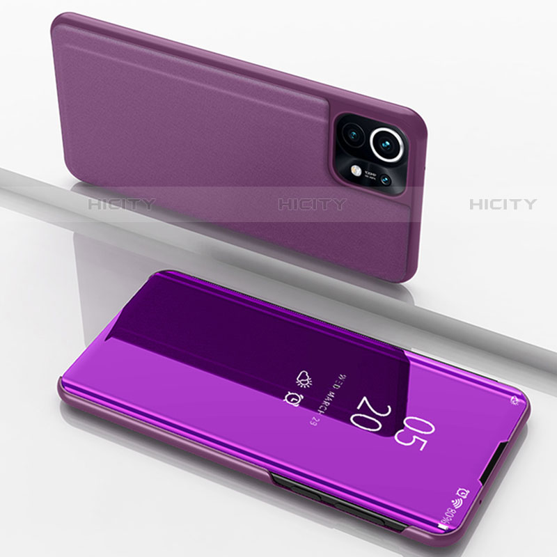 Coque Portefeuille Livre Cuir Miroir Housse Etui Clapet pour Xiaomi Mi 11 Lite 4G Violet Plus