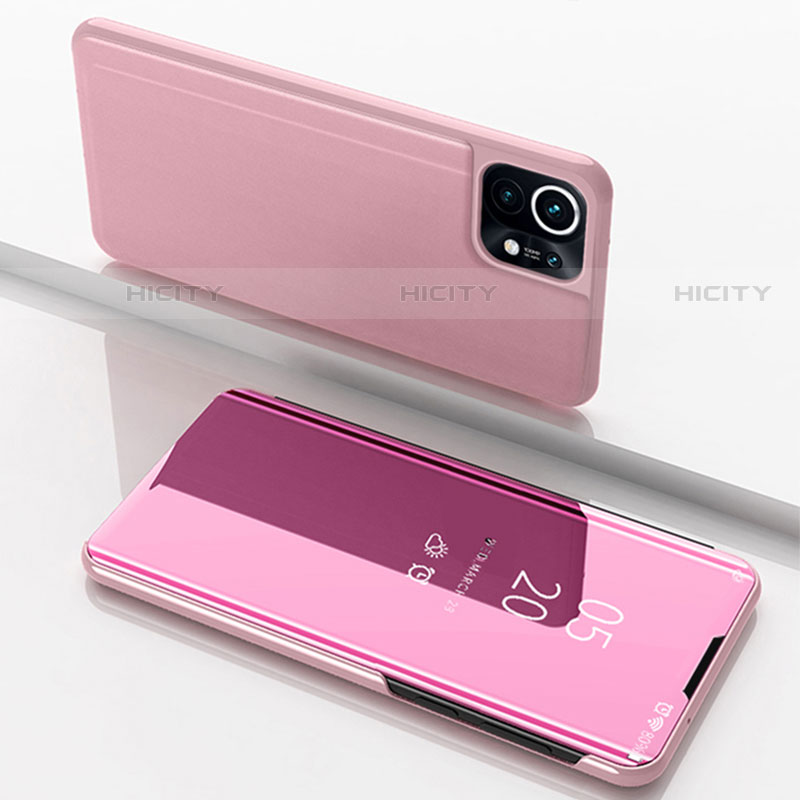 Coque Portefeuille Livre Cuir Miroir Housse Etui Clapet pour Xiaomi Mi 11 Lite 5G NE Rose Plus