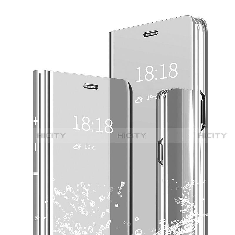 Coque Portefeuille Livre Cuir Miroir Housse Etui Clapet pour Xiaomi Mi 6X Argent Plus