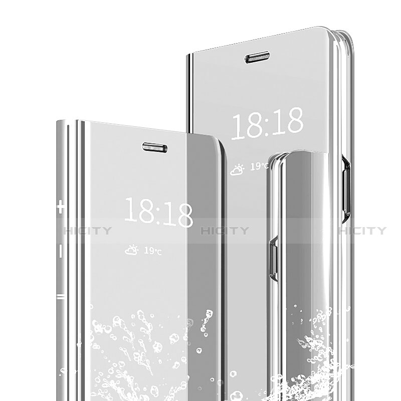 Coque Portefeuille Livre Cuir Miroir Housse Etui Clapet pour Xiaomi Mi 9 Lite Argent Plus