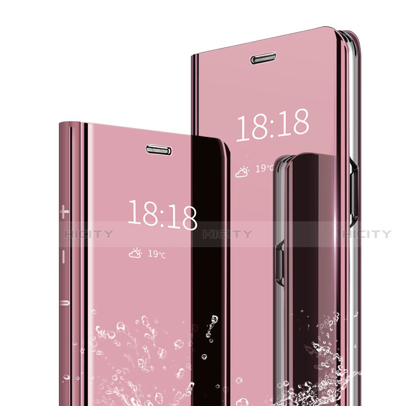 Coque Portefeuille Livre Cuir Miroir Housse Etui Clapet pour Xiaomi Mi 9 Or Rose Plus