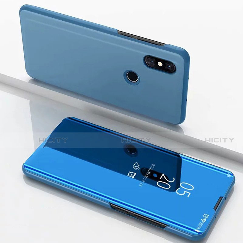 Coque Portefeuille Livre Cuir Miroir Housse Etui Clapet pour Xiaomi Mi Mix 3 Bleu Ciel Plus