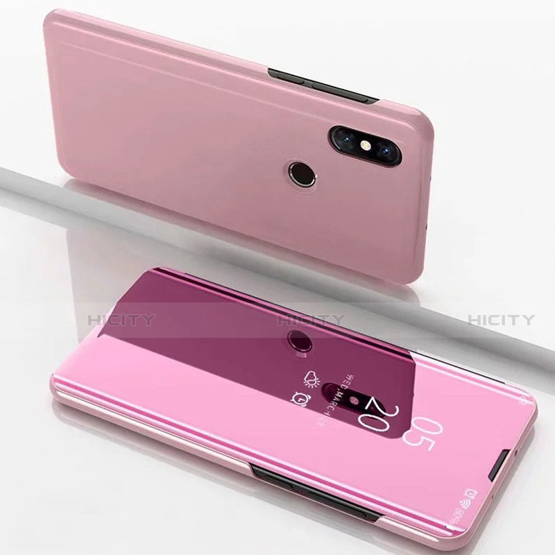 Coque Portefeuille Livre Cuir Miroir Housse Etui Clapet pour Xiaomi Mi Mix 3 Or Rose Plus