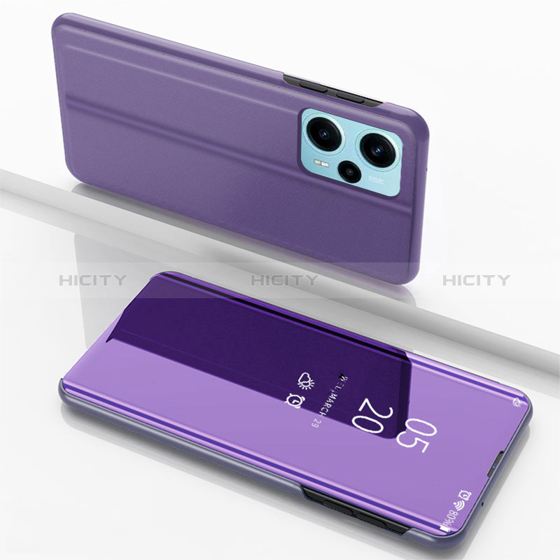 Coque Portefeuille Livre Cuir Miroir Housse Etui Clapet pour Xiaomi Poco F5 5G Violet Clair Plus