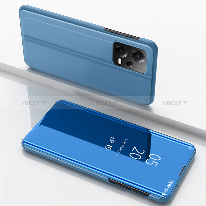 Coque Portefeuille Livre Cuir Miroir Housse Etui Clapet pour Xiaomi Poco X5 5G Bleu Plus