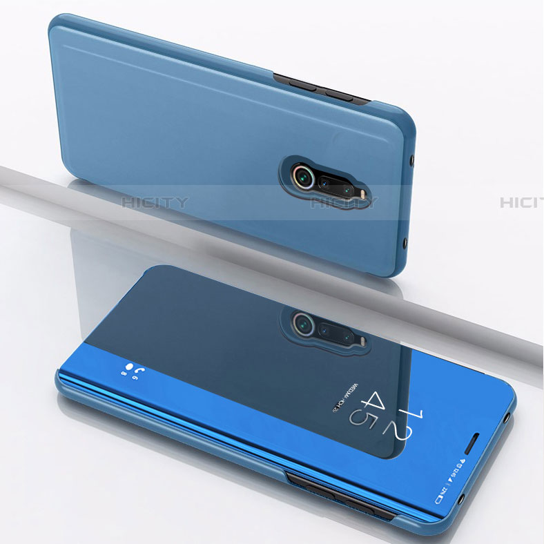 Coque Portefeuille Livre Cuir Miroir Housse Etui Clapet pour Xiaomi Redmi 8 Bleu Plus