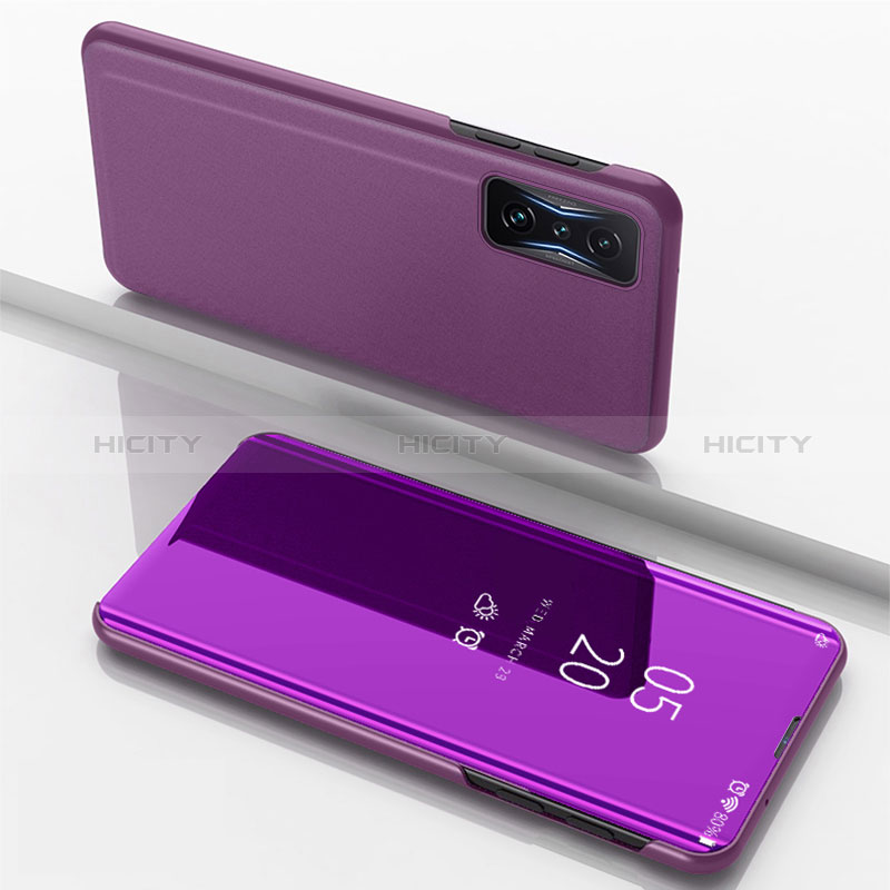 Coque Portefeuille Livre Cuir Miroir Housse Etui Clapet pour Xiaomi Redmi K50 Gaming AMG F1 5G Violet Plus