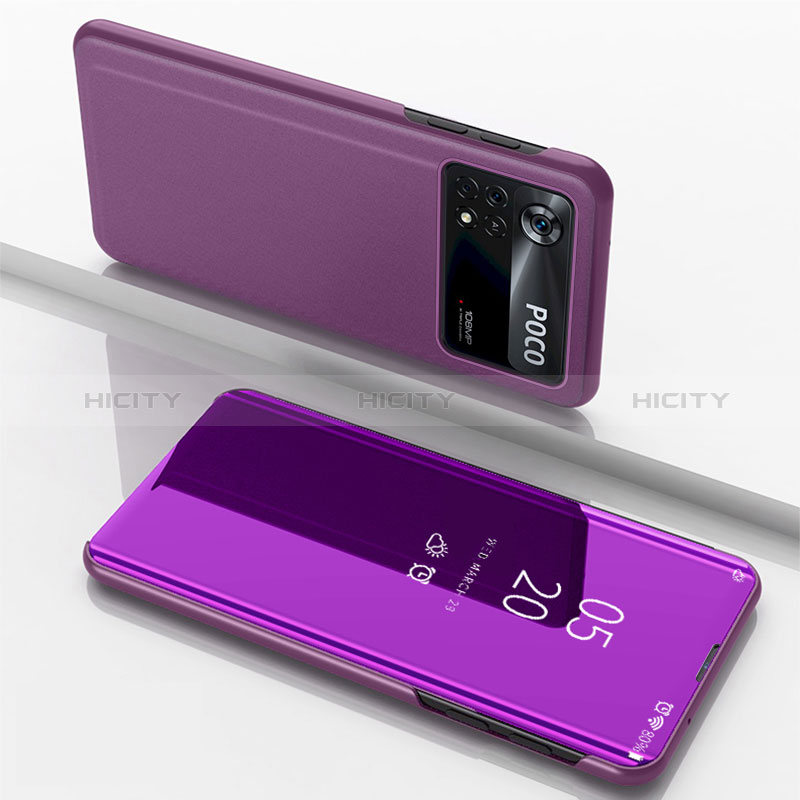 Coque Portefeuille Livre Cuir Miroir Housse Etui Clapet pour Xiaomi Redmi Note 11E Pro 5G Violet Plus