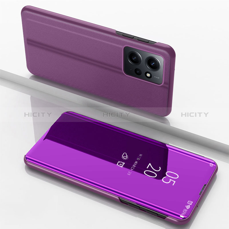 Coque Portefeuille Livre Cuir Miroir Housse Etui Clapet pour Xiaomi Redmi Note 12 4G Violet Plus