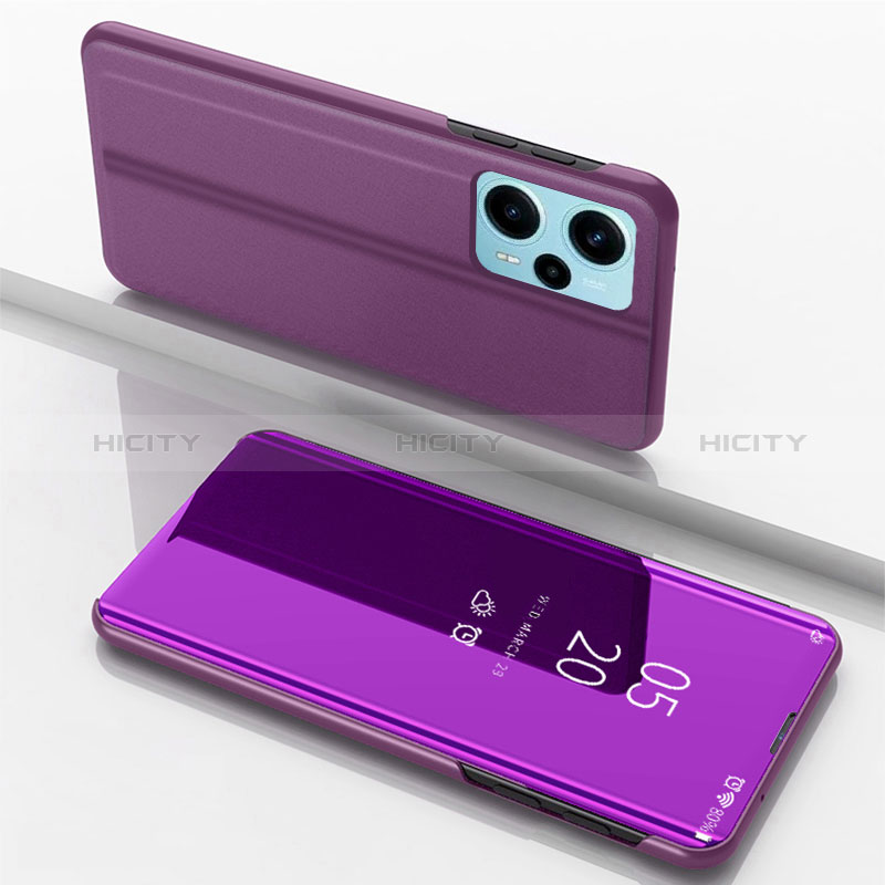 Coque Portefeuille Livre Cuir Miroir Housse Etui Clapet pour Xiaomi Redmi Note 12 Turbo 5G Violet Plus