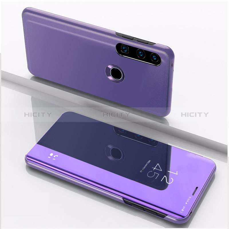 Coque Portefeuille Livre Cuir Miroir Housse Etui Clapet QH1 pour Huawei Y7p Violet Clair Plus