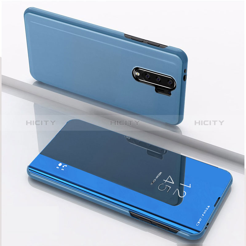 Coque Portefeuille Livre Cuir Miroir Housse Etui Clapet QH1 pour Xiaomi Poco M2 Bleu Plus