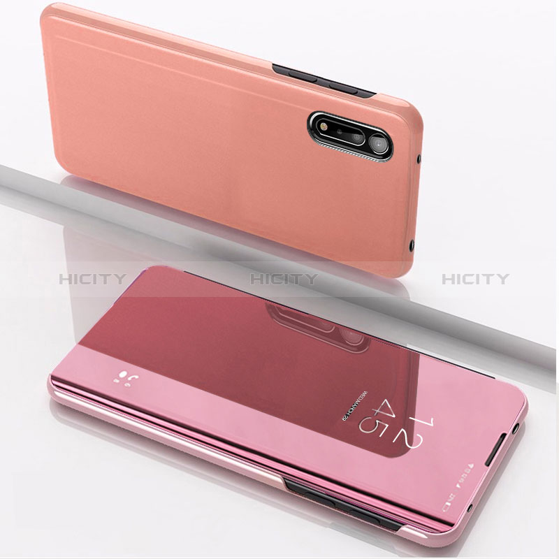 Coque Portefeuille Livre Cuir Miroir Housse Etui Clapet QH1 pour Xiaomi Redmi 9i Or Rose Plus