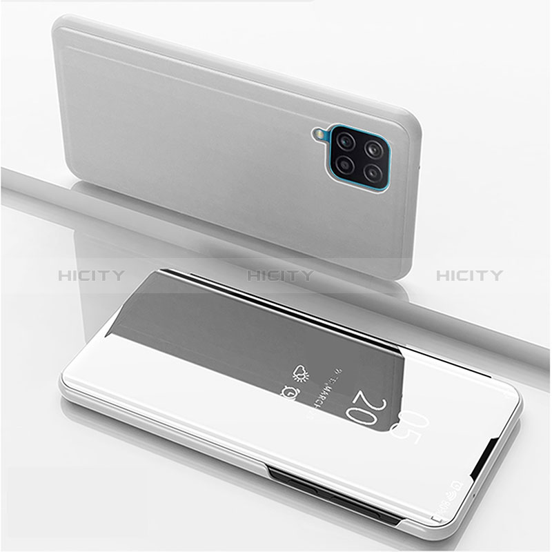 Coque Portefeuille Livre Cuir Miroir Housse Etui Clapet ZL1 pour Samsung Galaxy A12 Argent Plus