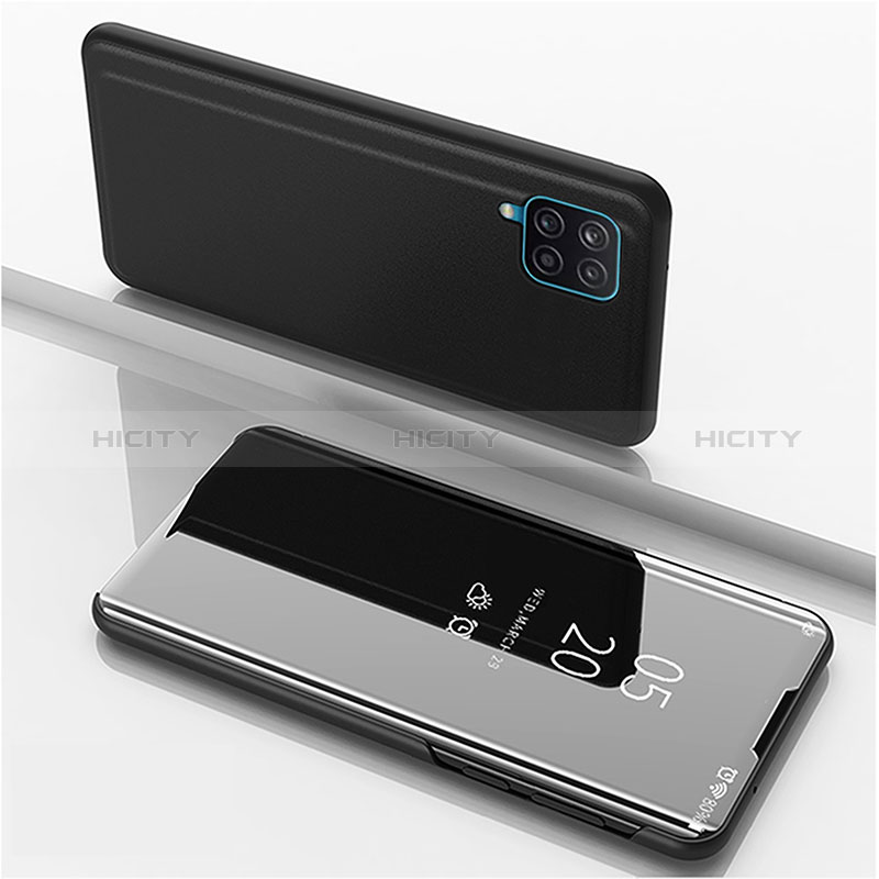 Coque Portefeuille Livre Cuir Miroir Housse Etui Clapet ZL1 pour Samsung Galaxy A12 Noir Plus