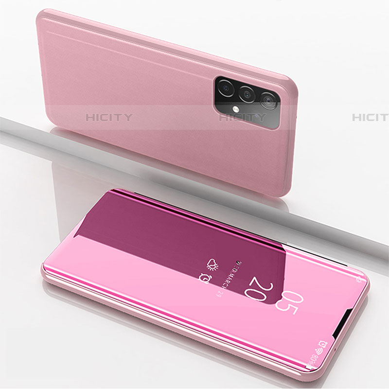 Coque Portefeuille Livre Cuir Miroir Housse Etui Clapet ZL1 pour Samsung Galaxy A52 4G Or Rose Plus